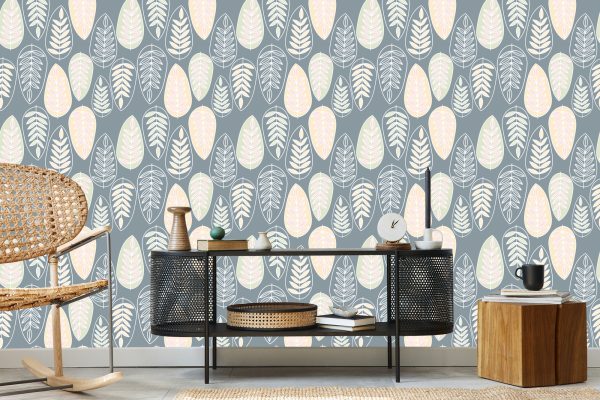 Behang Bladeren In Scandinavische Stijl Voor Slaapkamer - Afbeelding 5