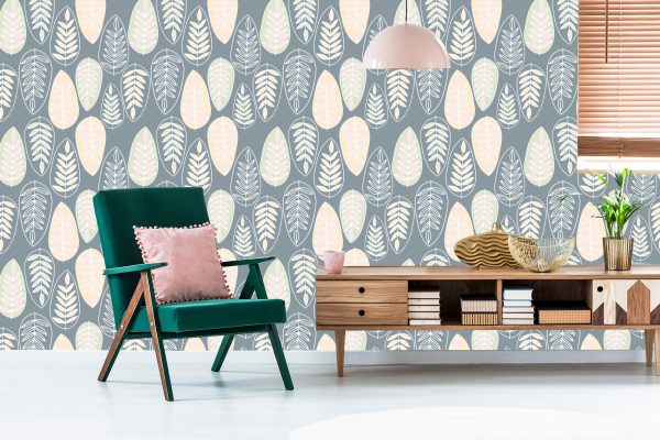 Behang Bladeren In Scandinavische Stijl Voor Slaapkamer - Afbeelding 6