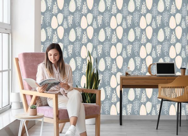 Behang Bladeren In Scandinavische Stijl Voor Slaapkamer - Afbeelding 7