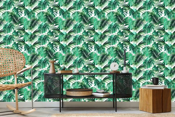 Behang Bladeren Van De Palm En Monstera - Afbeelding 5