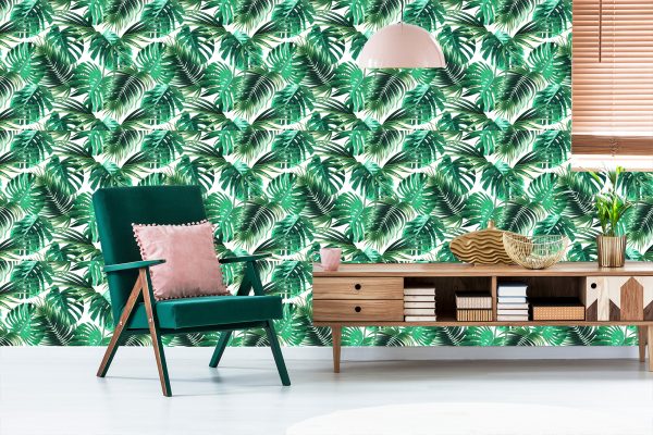 Behang Bladeren Van De Palm En Monstera - Afbeelding 6