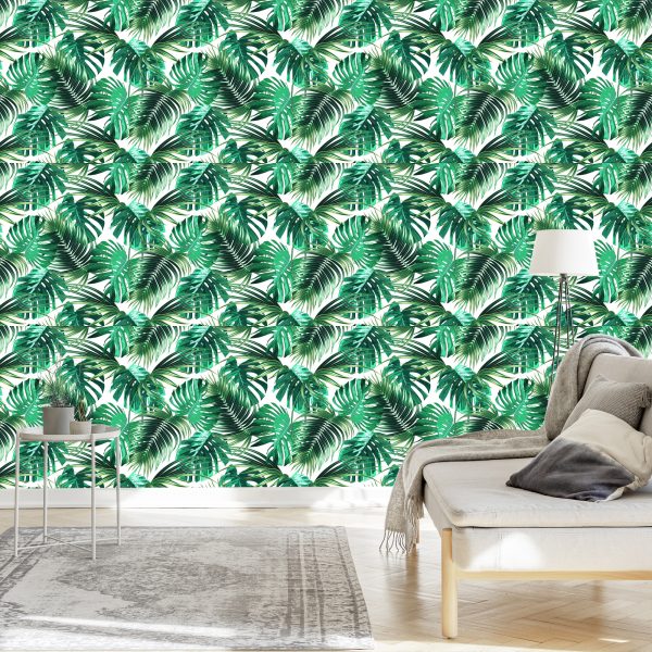 Behang Bladeren Van De Palm En Monstera - Afbeelding 3