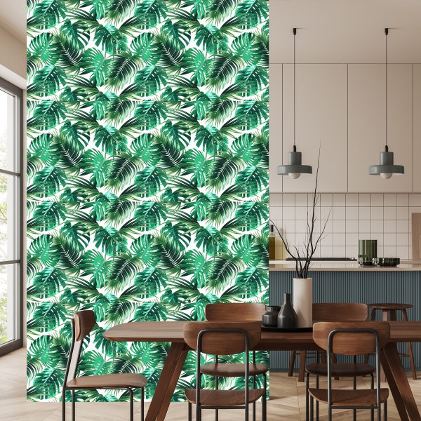 Behang Bladeren Van De Palm En Monstera - Afbeelding 4