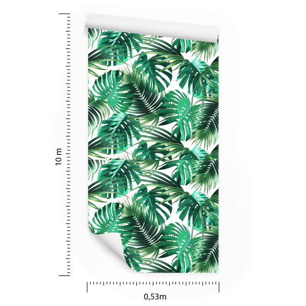 Behang Bladeren Van De Palm En Monstera - Afbeelding 8