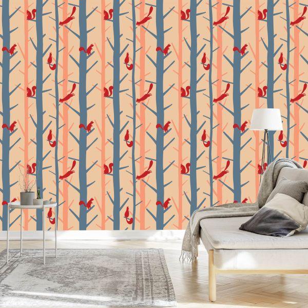 Behang Kleurrijke Natuurbomen Voor De Babykamer - Afbeelding 3