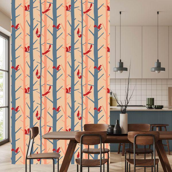 Behang Kleurrijke Natuurbomen Voor De Babykamer - Afbeelding 4