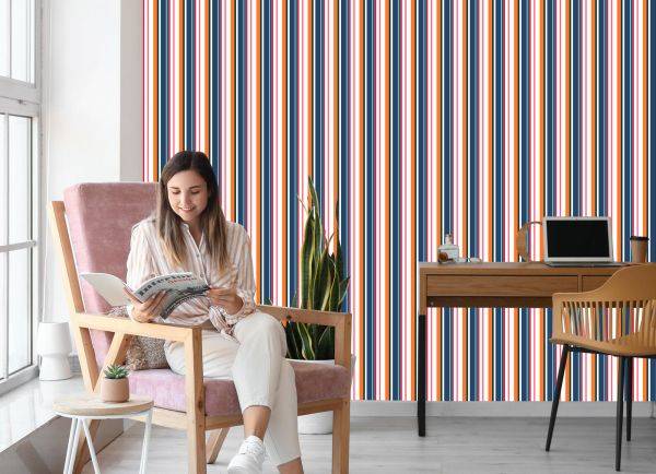 Behang In Kleurrijke Verticale Bars Eetkamer Woonkamer - Afbeelding 7