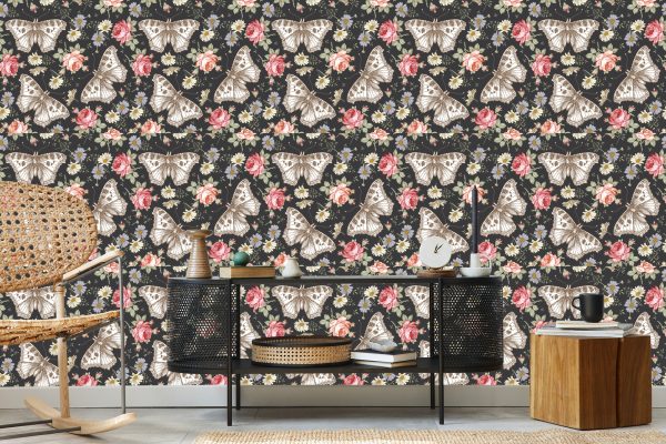 Behang In De Hal, Vlinders, Rozen, Bloemen, Bladeren - Afbeelding 5