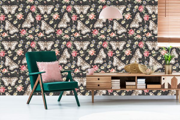 Behang In De Hal, Vlinders, Rozen, Bloemen, Bladeren - Afbeelding 6