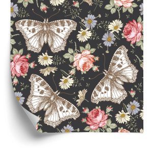 Behang In De Hal, Vlinders, Rozen, Bloemen, Bladeren