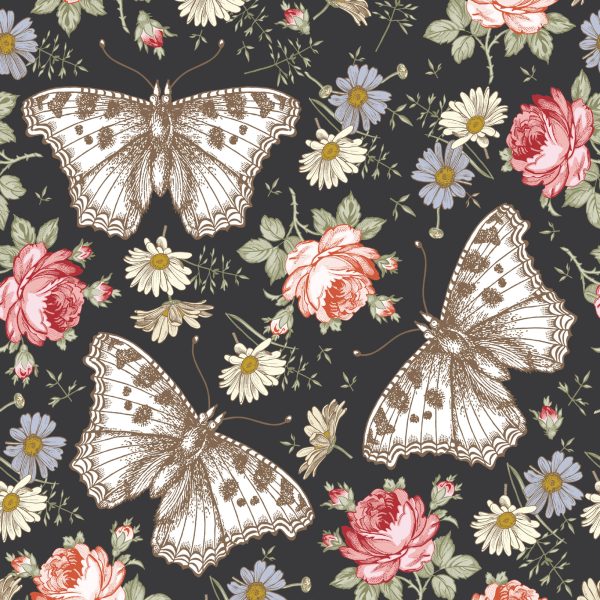 Behang In De Hal, Vlinders, Rozen, Bloemen, Bladeren - Afbeelding 2