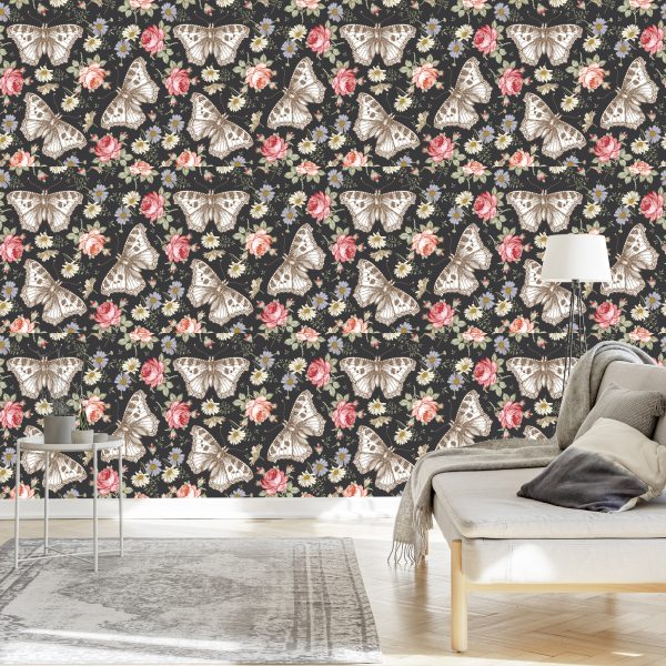 Behang In De Hal, Vlinders, Rozen, Bloemen, Bladeren - Afbeelding 3