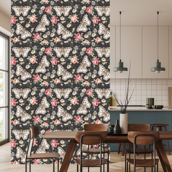 Behang In De Hal, Vlinders, Rozen, Bloemen, Bladeren - Afbeelding 4