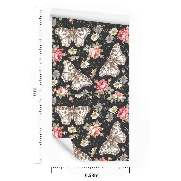 Behang In De Hal, Vlinders, Rozen, Bloemen, Bladeren - Afbeelding 8