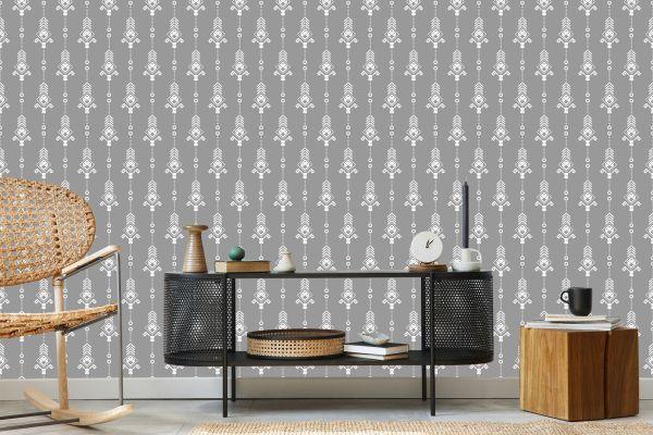 Behang Artistiek Wit Patroon In Retrostijl - Afbeelding 5