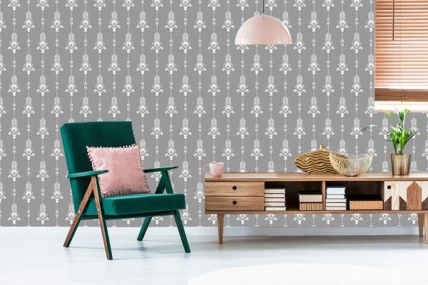Behang Artistiek Wit Patroon In Retrostijl - Afbeelding 6