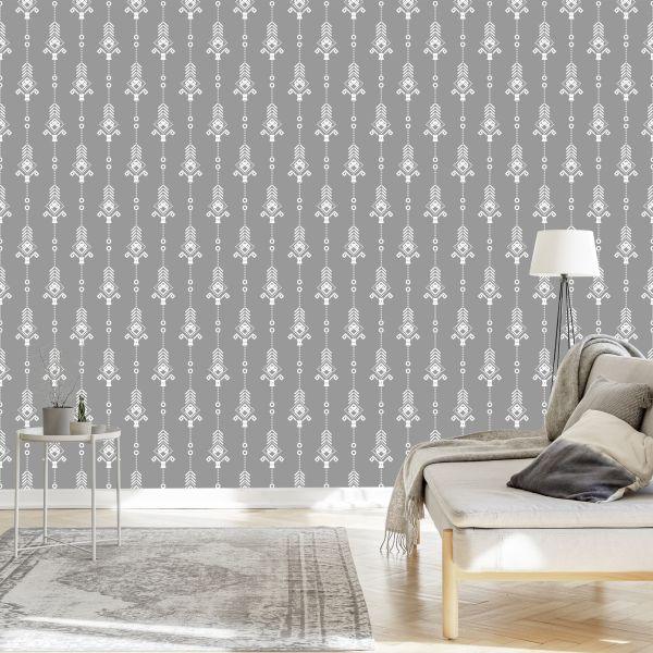 Behang Artistiek Wit Patroon In Retrostijl - Afbeelding 3