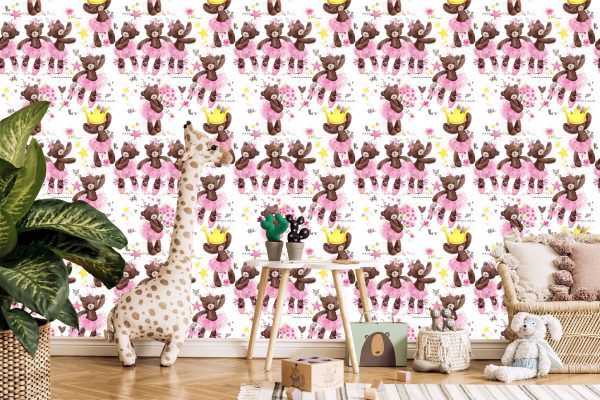 Behang Voor Meisjes, Teddyberen, Sterren, Bloemen - Afbeelding 5
