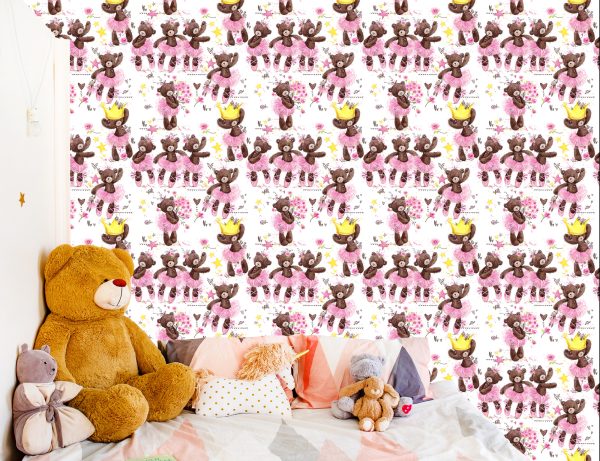 Behang Voor Meisjes, Teddyberen, Sterren, Bloemen - Afbeelding 6