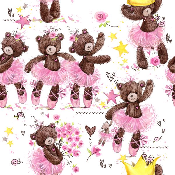 Behang Voor Meisjes, Teddyberen, Sterren, Bloemen - Afbeelding 2