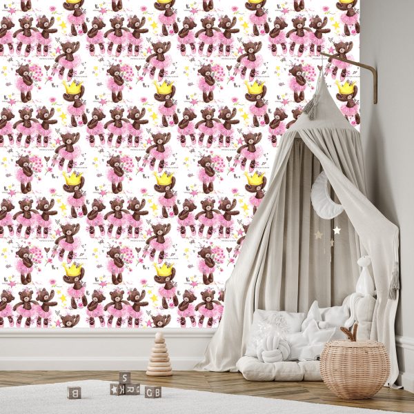 Behang Voor Meisjes, Teddyberen, Sterren, Bloemen - Afbeelding 3