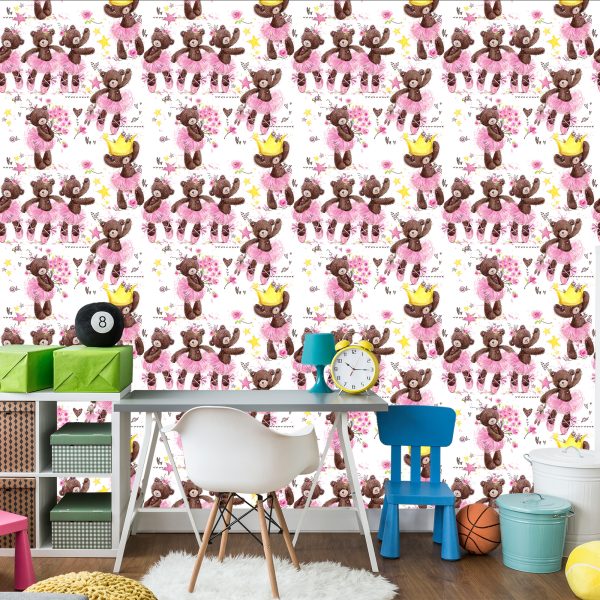 Behang Voor Meisjes, Teddyberen, Sterren, Bloemen - Afbeelding 4