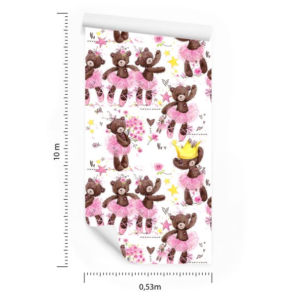 Behang Voor Meisjes, Teddyberen, Sterren, Bloemen - Afbeelding 8