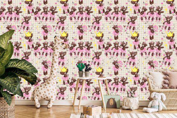 Behang Voor Meisjes Teddyberen, Bloemen, Rozen - Afbeelding 5