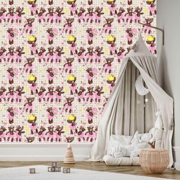 Behang Voor Meisjes Teddyberen, Bloemen, Rozen - Afbeelding 3