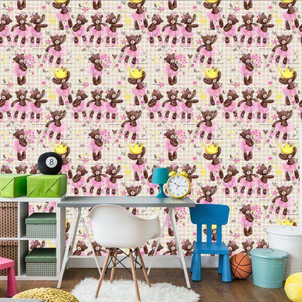 Behang Voor Meisjes Teddyberen, Bloemen, Rozen - Afbeelding 4