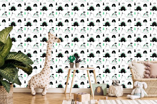 Behang Voor Babykamer Dinosaurussen Boom Wolken - Afbeelding 5
