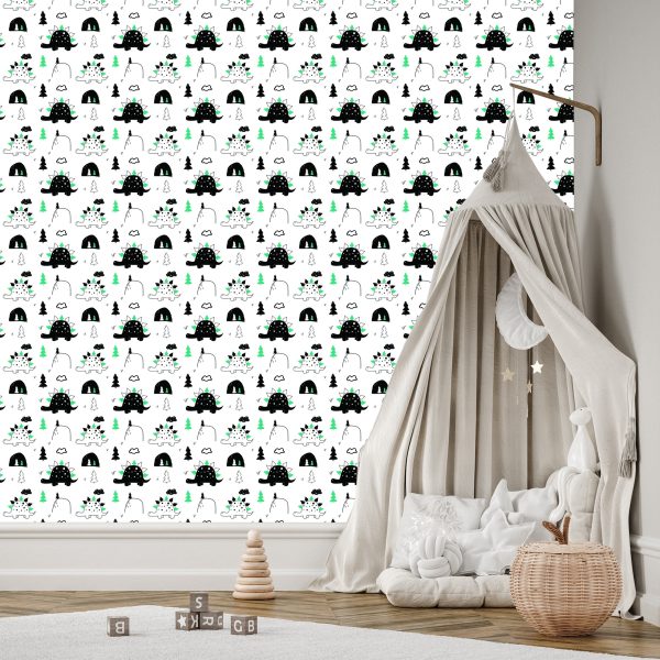 Behang Voor Babykamer Dinosaurussen Boom Wolken - Afbeelding 3