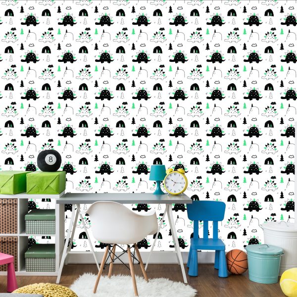 Behang Voor Babykamer Dinosaurussen Boom Wolken - Afbeelding 4