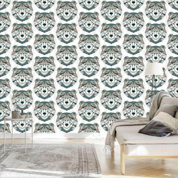 Behang Beren Geometrische Patronen - Afbeelding 3