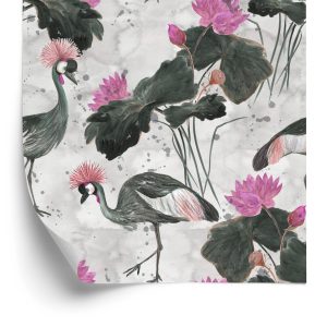Behang Prachtige Vogels En Bloemen