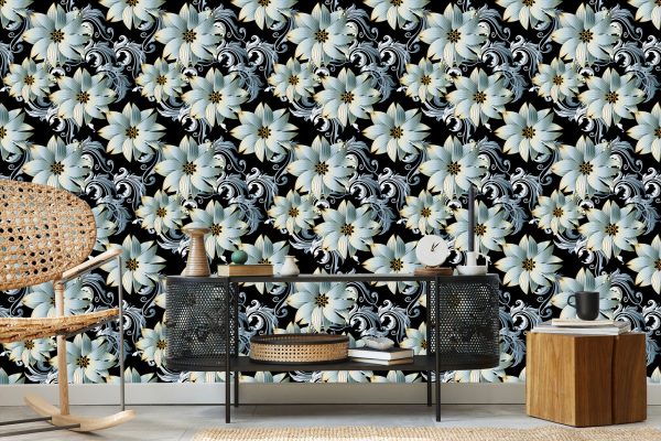 Behang 3D Optische Bloemen Bladeren Voor Woonkamer - Afbeelding 5