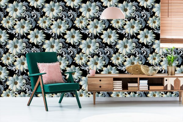 Behang 3D Optische Bloemen Bladeren Voor Woonkamer - Afbeelding 6