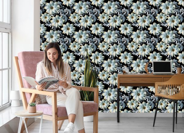 Behang 3D Optische Bloemen Bladeren Voor Woonkamer - Afbeelding 7