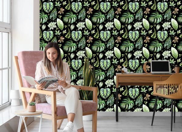 Behang Planten Op Een Donkere Achtergrond - Afbeelding 7