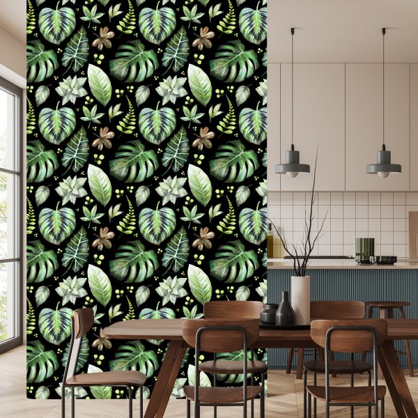Behang Planten Op Een Donkere Achtergrond - Afbeelding 4