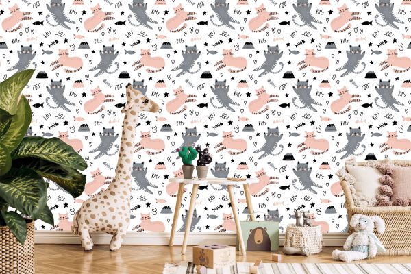 Behang Voor Kinderen - Lieve Katten - Scandinavische Stijl - Afbeelding 5