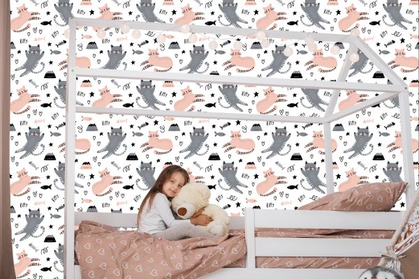 Behang Voor Kinderen - Lieve Katten - Scandinavische Stijl - Afbeelding 7