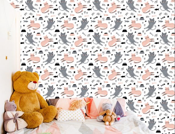 Behang Voor Kinderen - Lieve Katten - Scandinavische Stijl - Afbeelding 6