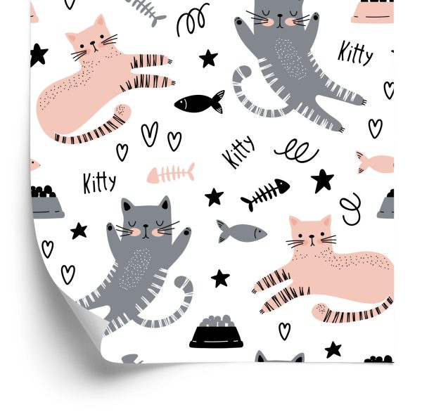 Behang Voor Kinderen - Lieve Katten - Scandinavische Stijl