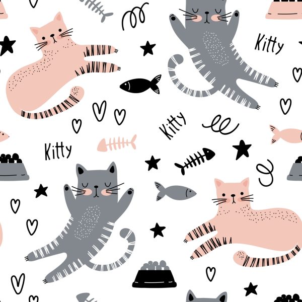Behang Voor Kinderen - Lieve Katten - Scandinavische Stijl - Afbeelding 2