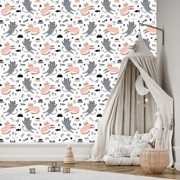 Behang Voor Kinderen - Lieve Katten - Scandinavische Stijl - Afbeelding 3