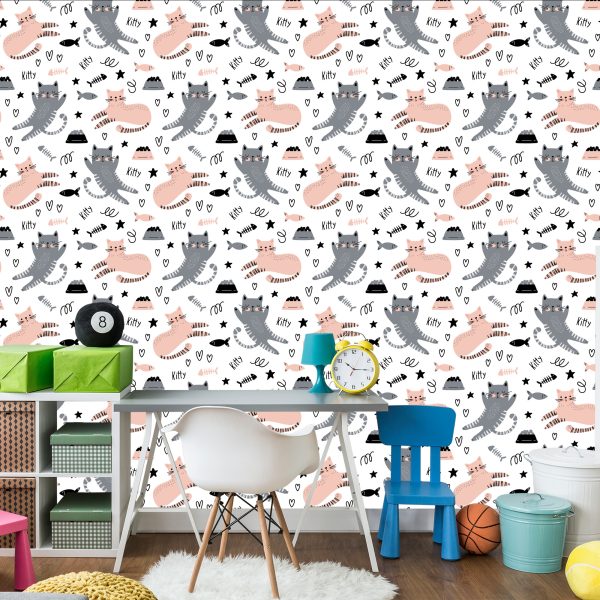 Behang Voor Kinderen - Lieve Katten - Scandinavische Stijl - Afbeelding 4