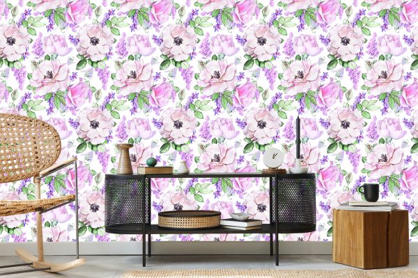 Behang Rozen Violette Bloemen - Afbeelding 5
