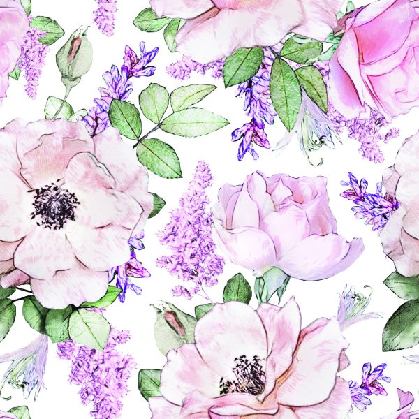 Behang Rozen Violette Bloemen - Afbeelding 2