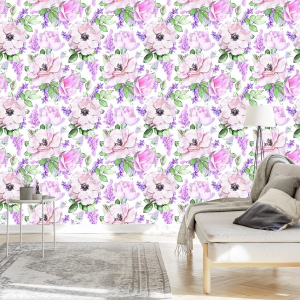 Behang Rozen Violette Bloemen - Afbeelding 3
